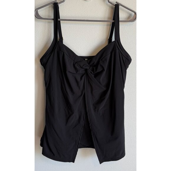 Lands' End Women Tankini Top 12 Black Twist Front Layered Underwire Tummy Contro - Picture 1 of 12